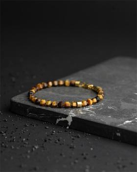 Preview: Armband mit 6 mm Tigerauge-Stein und Titanelement - Hexa Tiger